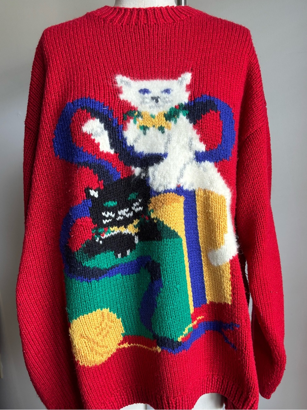 Vintage Karen Scott Red Cats Christmas Present Crewneck Sweater 3xBalloon Sleeve